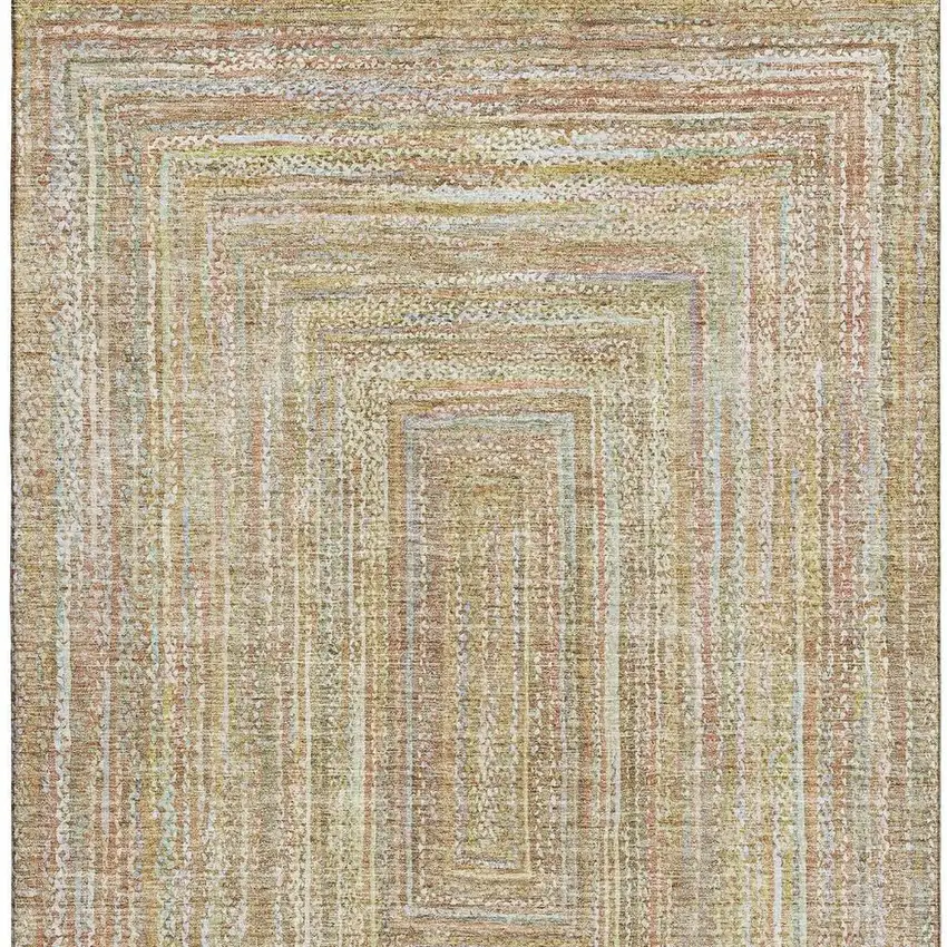 Tan And Beige Geometric Washable Area Rug With UV Protection Photo 2