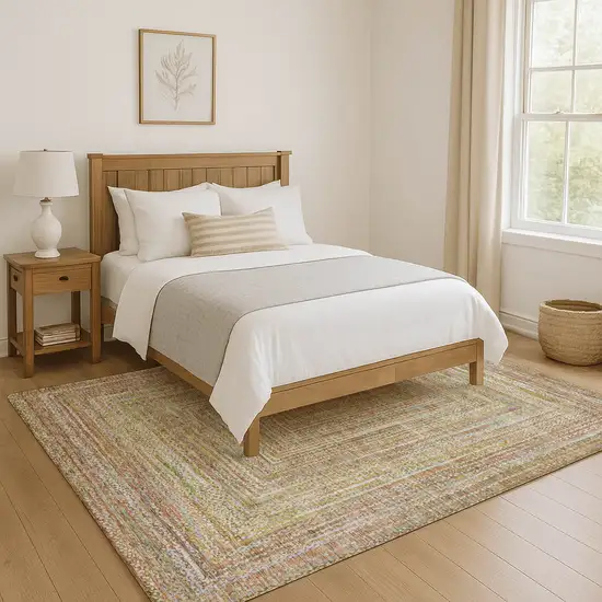 Tan And Beige Geometric Washable Area Rug With UV Protection Photo 5