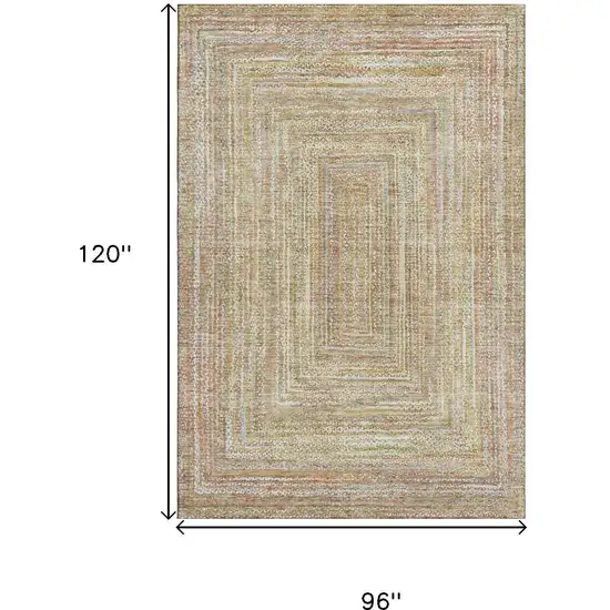 Tan And Beige Geometric Washable Area Rug With UV Protection Photo 9