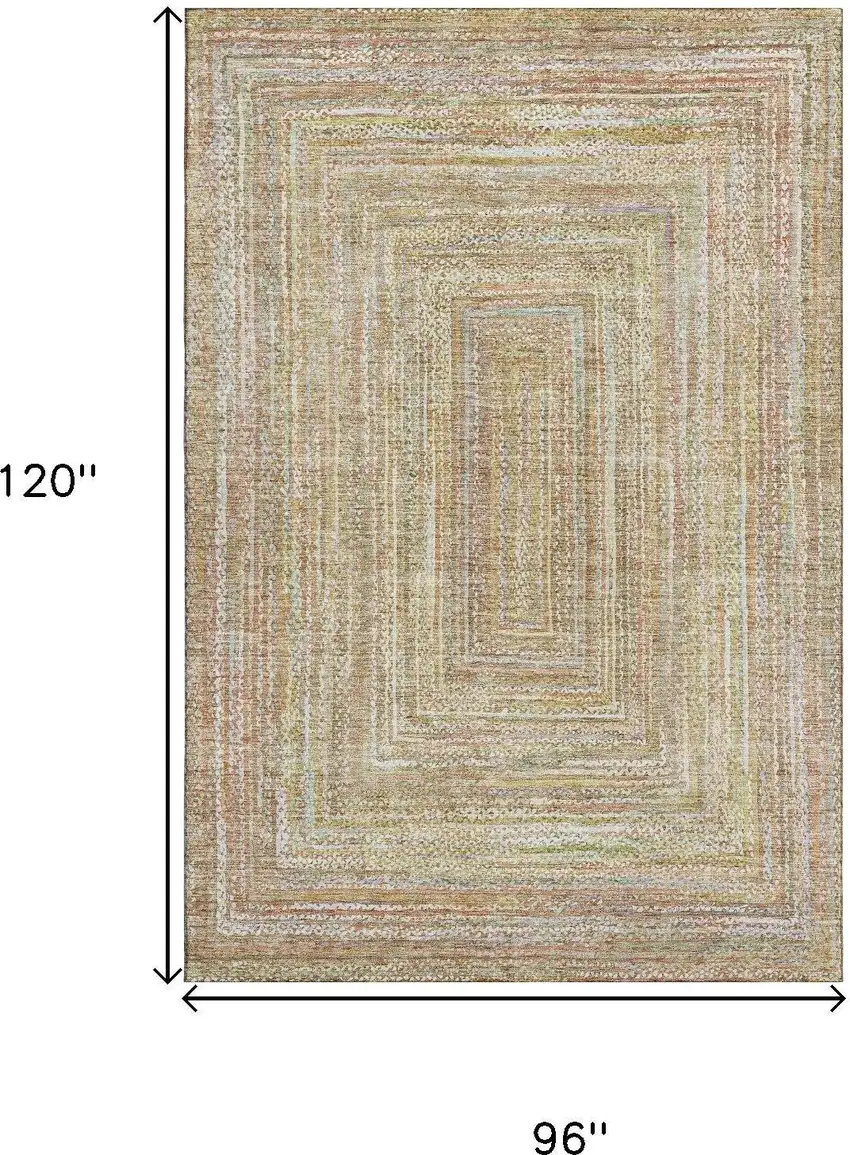 Tan And Beige Geometric Washable Area Rug With UV Protection Photo 9