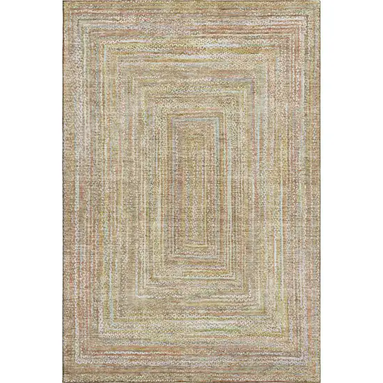 Tan And Beige Geometric Washable Area Rug With UV Protection Photo 1