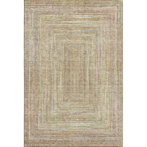 Photo of Tan And Beige Geometric Washable Area Rug With UV Protection