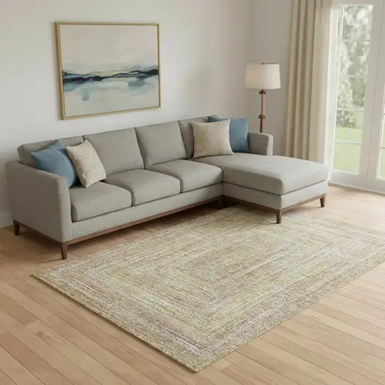 Tan And Beige Geometric Washable Area Rug With UV Protection Photo 2