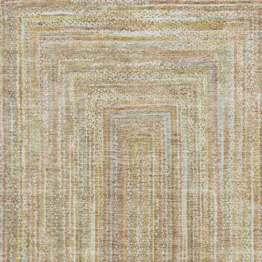 Tan And Beige Geometric Washable Area Rug With UV Protection Photo 2