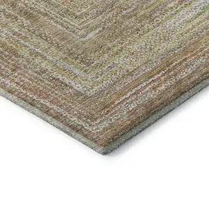 Photo of Tan And Beige Geometric Washable Area Rug With UV Protection