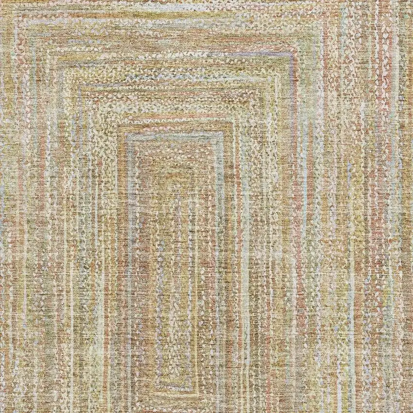 Tan And Beige Geometric Washable Area Rug With UV Protection Photo 2