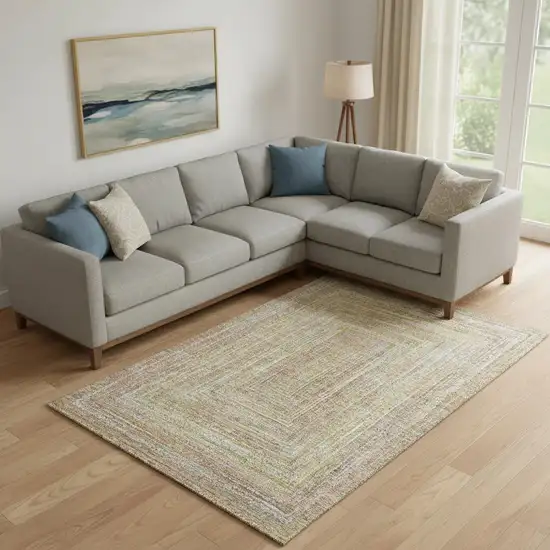 Tan And Beige Geometric Washable Area Rug With UV Protection Photo 2