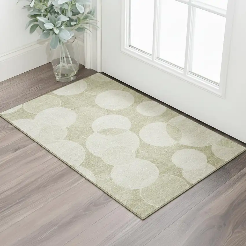Tan And Beige Geometric Washable Area Rug With UV Protection Photo 2