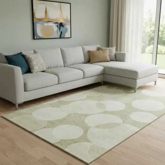 Tan And Beige Geometric Washable Area Rug With UV Protection Photo 2