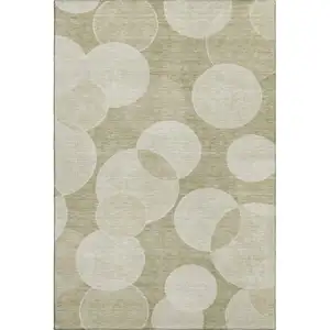 Photo of Tan And Beige Geometric Washable Area Rug With UV Protection