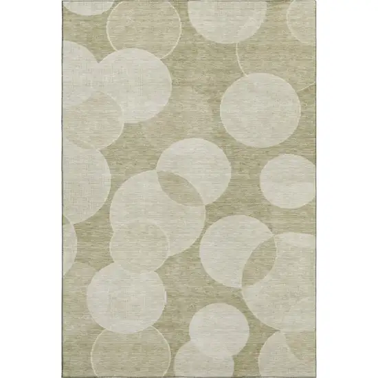Tan And Beige Geometric Washable Area Rug With UV Protection Photo 1