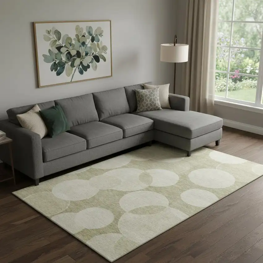 Tan And Beige Geometric Washable Area Rug With UV Protection Photo 2