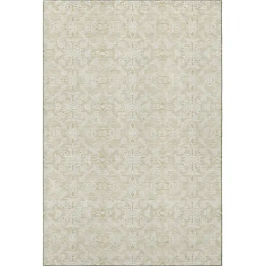 Tan And Beige Medallion Washable Area Rug With UV Protection Photo 4