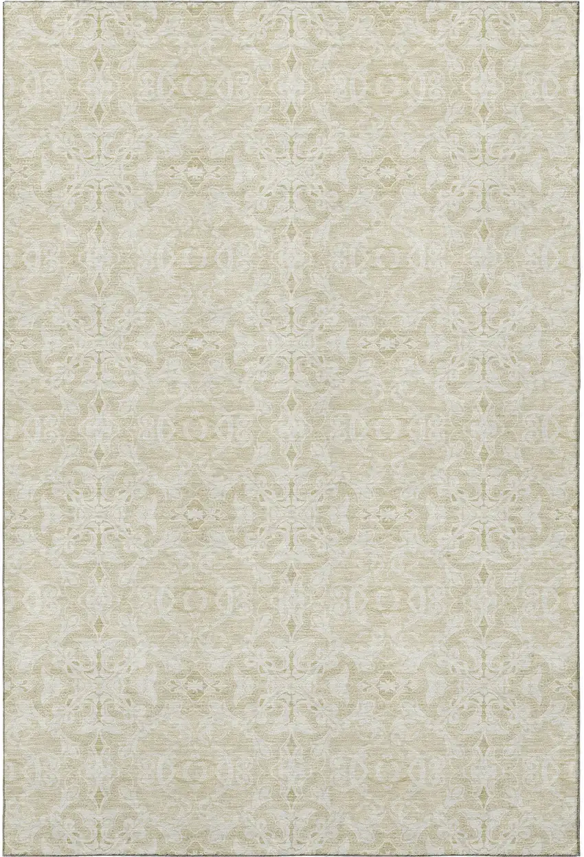 Tan And Beige Medallion Washable Area Rug With UV Protection Photo 4