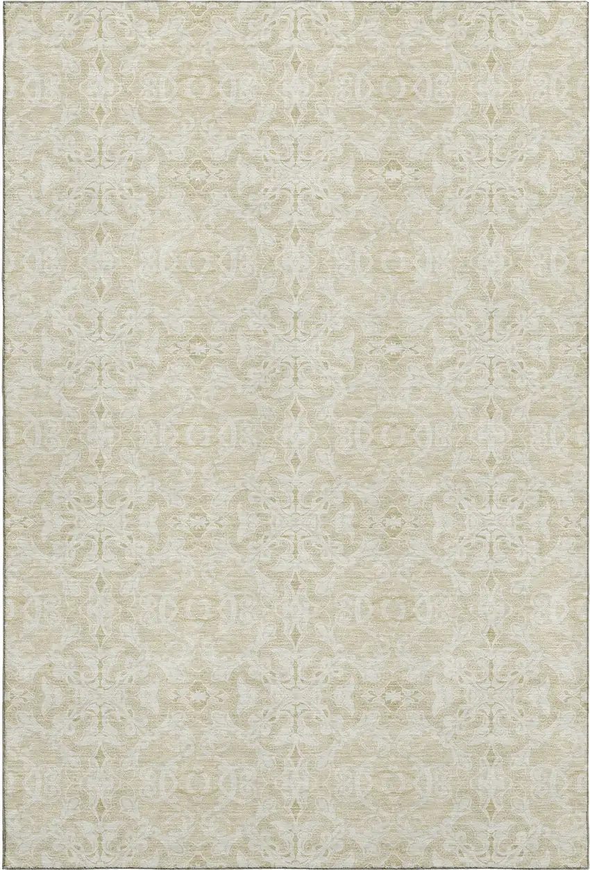 Tan And Beige Medallion Washable Area Rug With UV Protection Photo 1