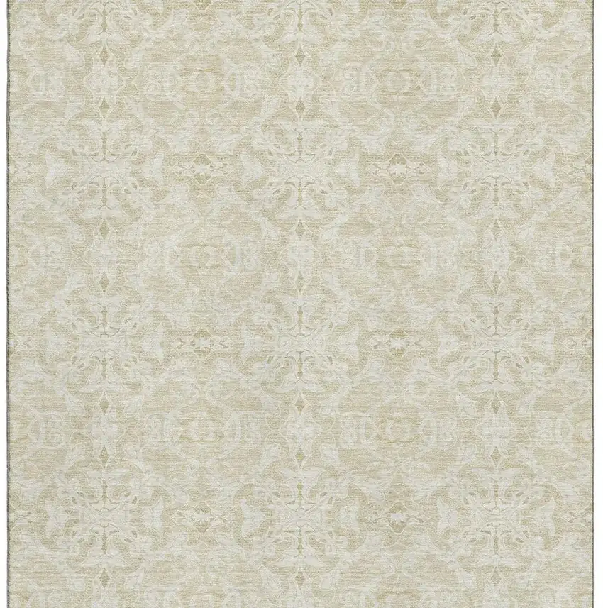 Tan And Beige Medallion Washable Area Rug With UV Protection Photo 4
