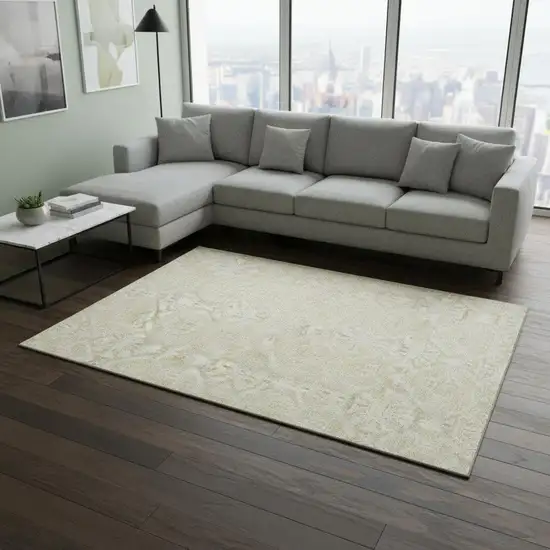 Tan And Beige Medallion Washable Area Rug With UV Protection Photo 2