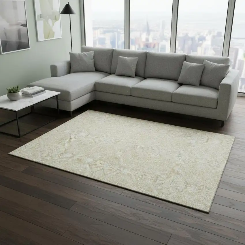 Tan And Beige Medallion Washable Area Rug With UV Protection Photo 2
