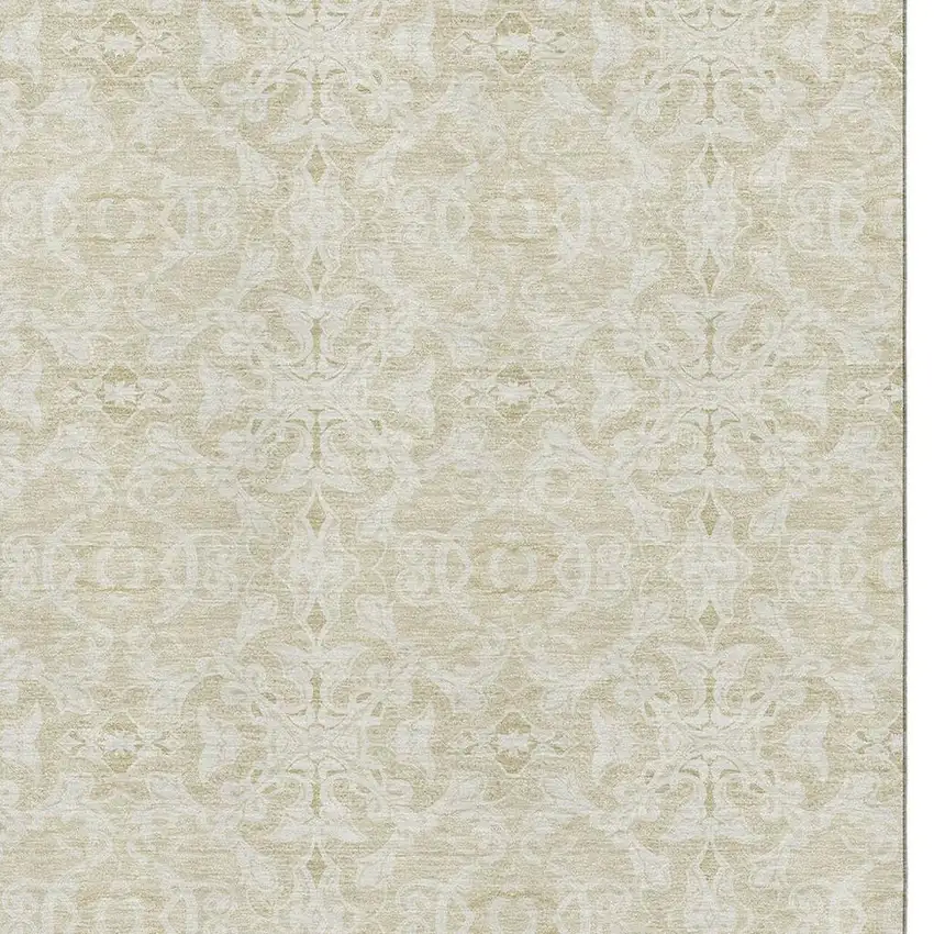 Tan And Beige Medallion Washable Area Rug With UV Protection Photo 3
