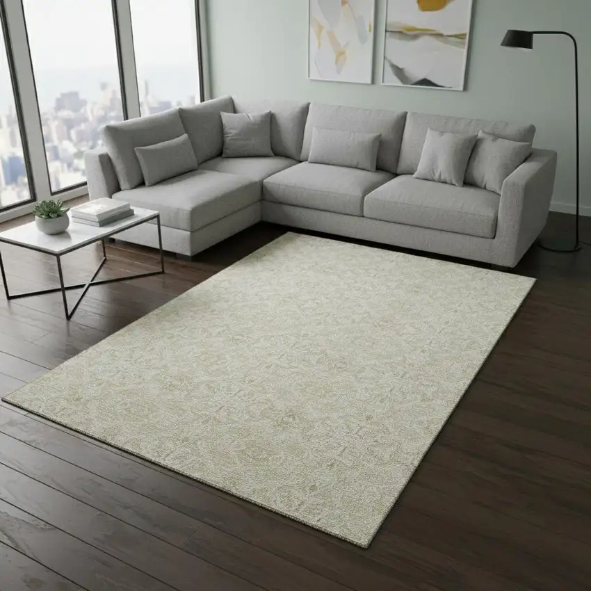 Tan And Beige Medallion Washable Area Rug With UV Protection Photo 2