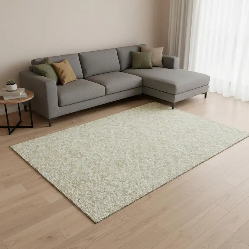 Tan And Beige Medallion Washable Area Rug With UV Protection Photo 2