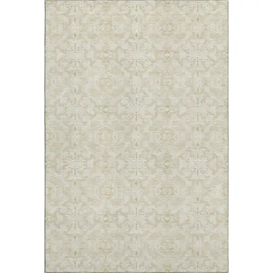 Tan And Beige Medallion Washable Area Rug With UV Protection Photo 1