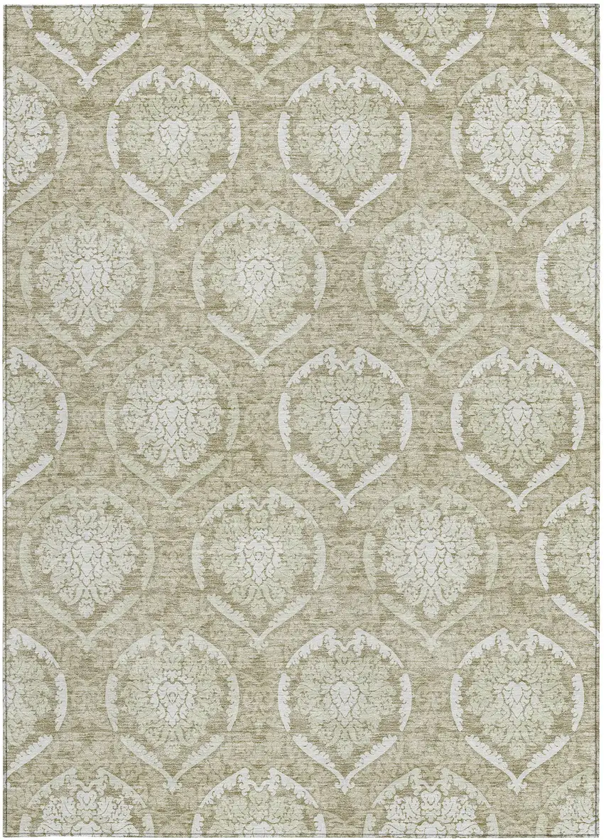 Tan And Beige Medallion Washable Indoor Outdoor Area Rug Photo 6