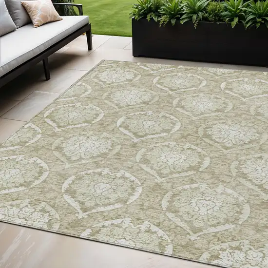 Tan And Beige Medallion Washable Indoor Outdoor Area Rug Photo 1