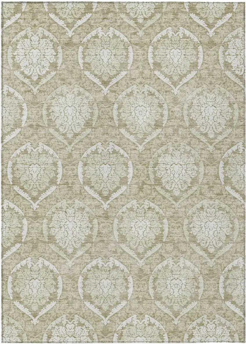 Tan And Beige Medallion Washable Indoor Outdoor Area Rug Photo 2