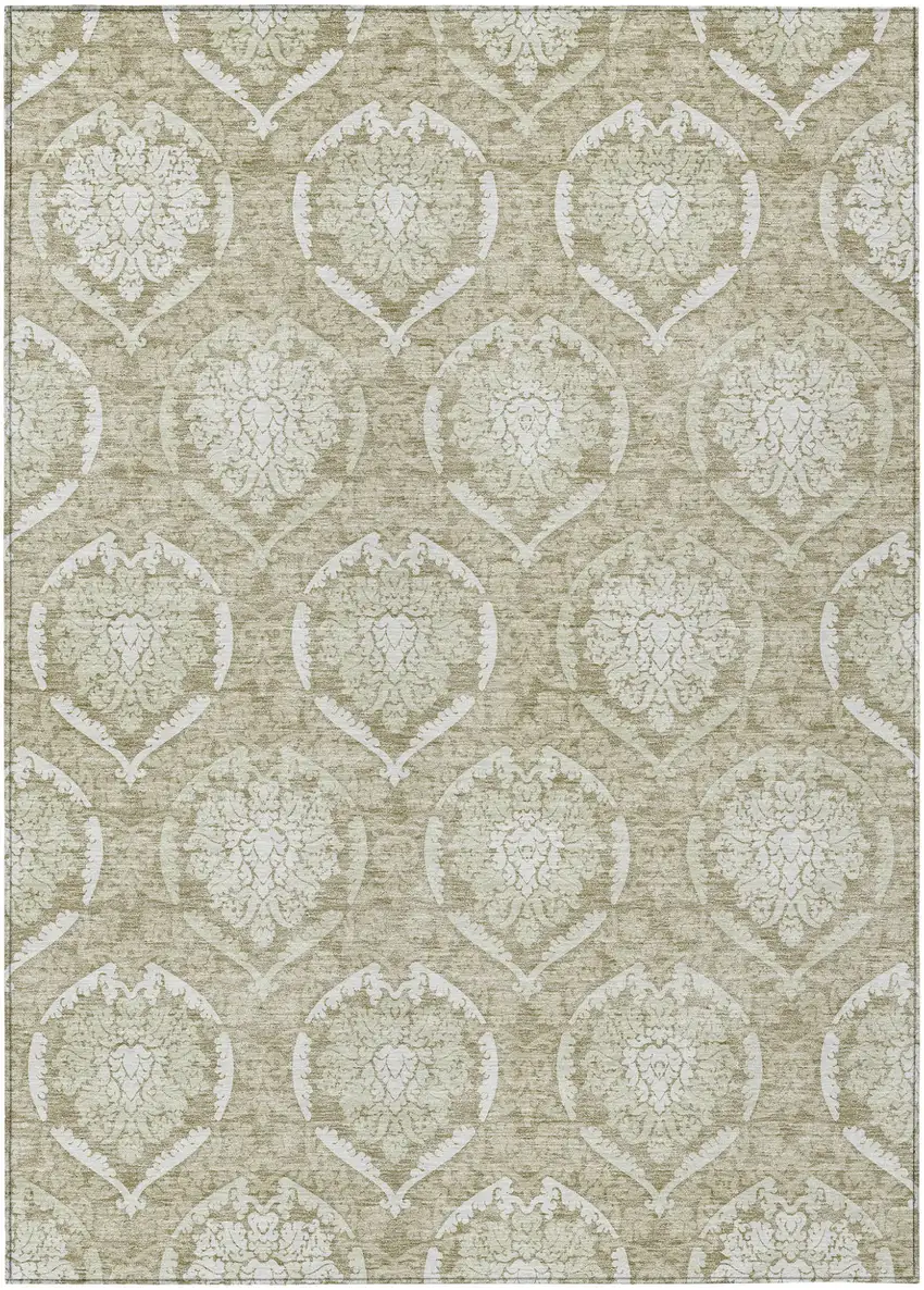 Tan And Beige Medallion Washable Indoor Outdoor Area Rug Photo 2