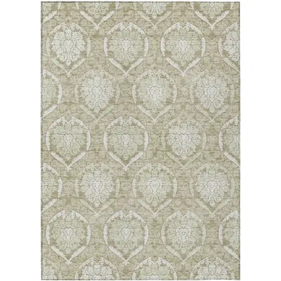 Tan And Beige Medallion Washable Indoor Outdoor Area Rug Photo 2