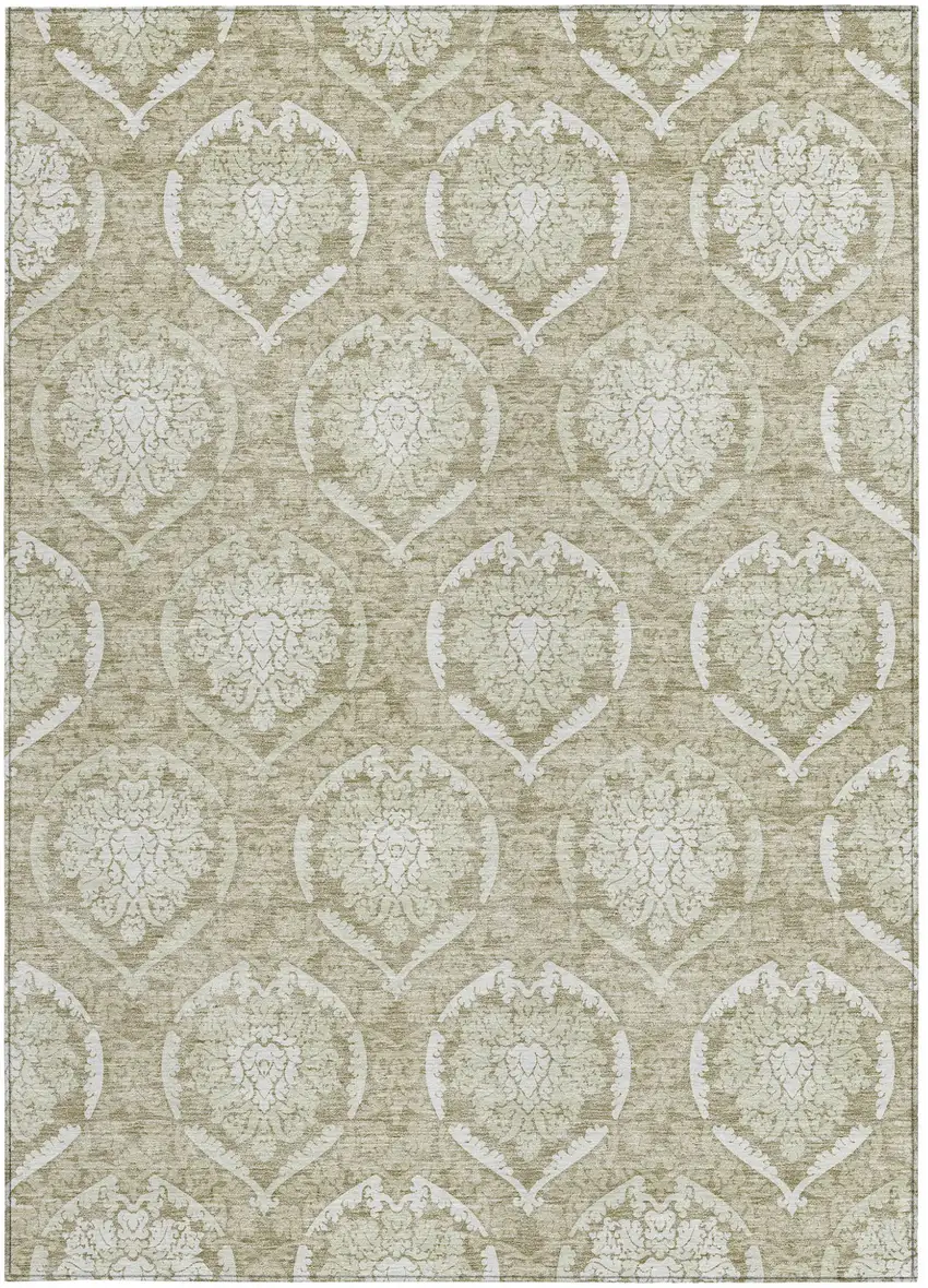 Tan And Beige Medallion Washable Indoor Outdoor Area Rug Photo 7