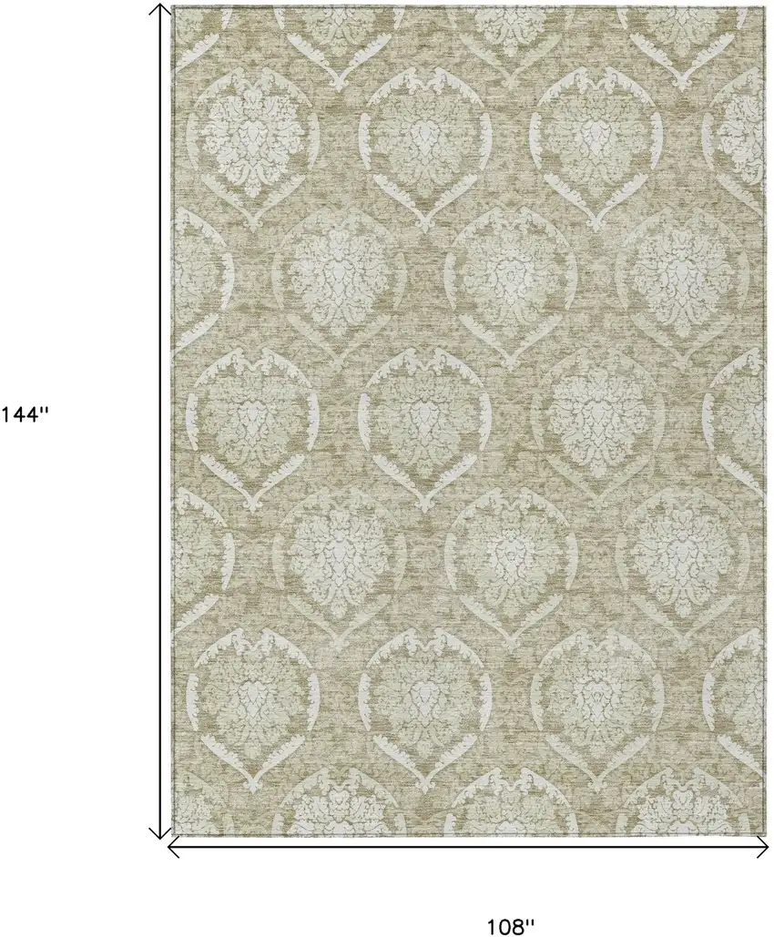 Tan And Beige Medallion Washable Indoor Outdoor Area Rug Photo 3