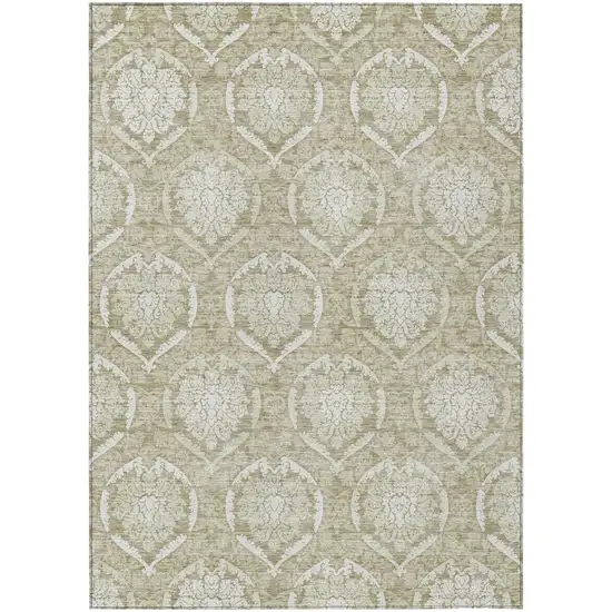 Tan And Beige Medallion Washable Indoor Outdoor Area Rug Photo 2