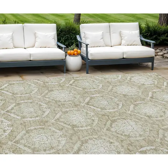 Tan And Beige Medallion Washable Indoor Outdoor Area Rug Photo 1