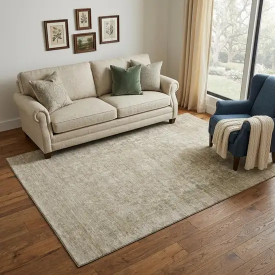 Tan And Beige Oriental Washable Area Rug With UV Protection Photo 1