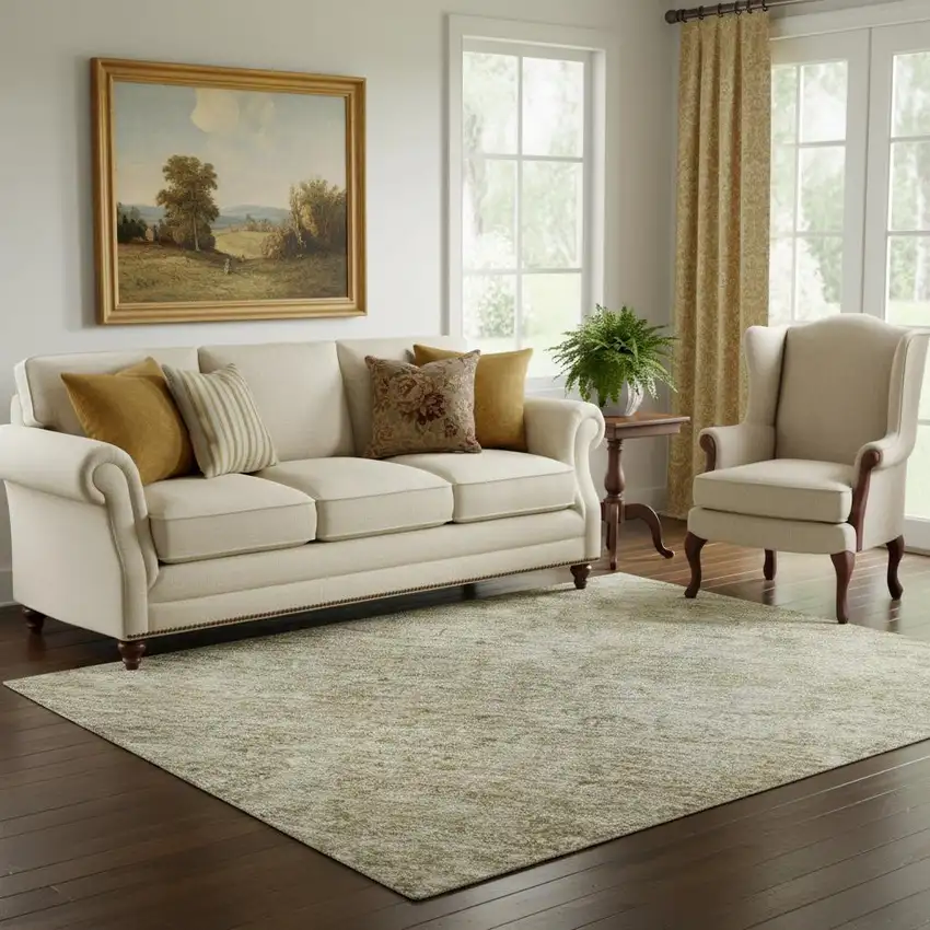 Tan And Beige Oriental Washable Area Rug With UV Protection Photo 2