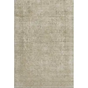 Photo of Tan And Beige Oriental Washable Area Rug With UV Protection