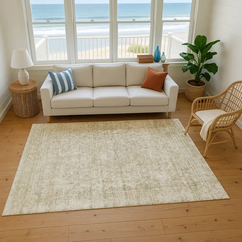 Tan And Beige Oriental Washable Area Rug With UV Protection Photo 4