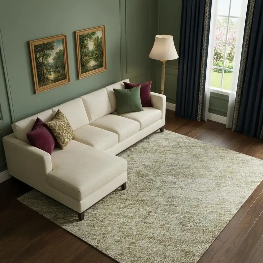 Tan And Beige Oriental Washable Area Rug With UV Protection Photo 2