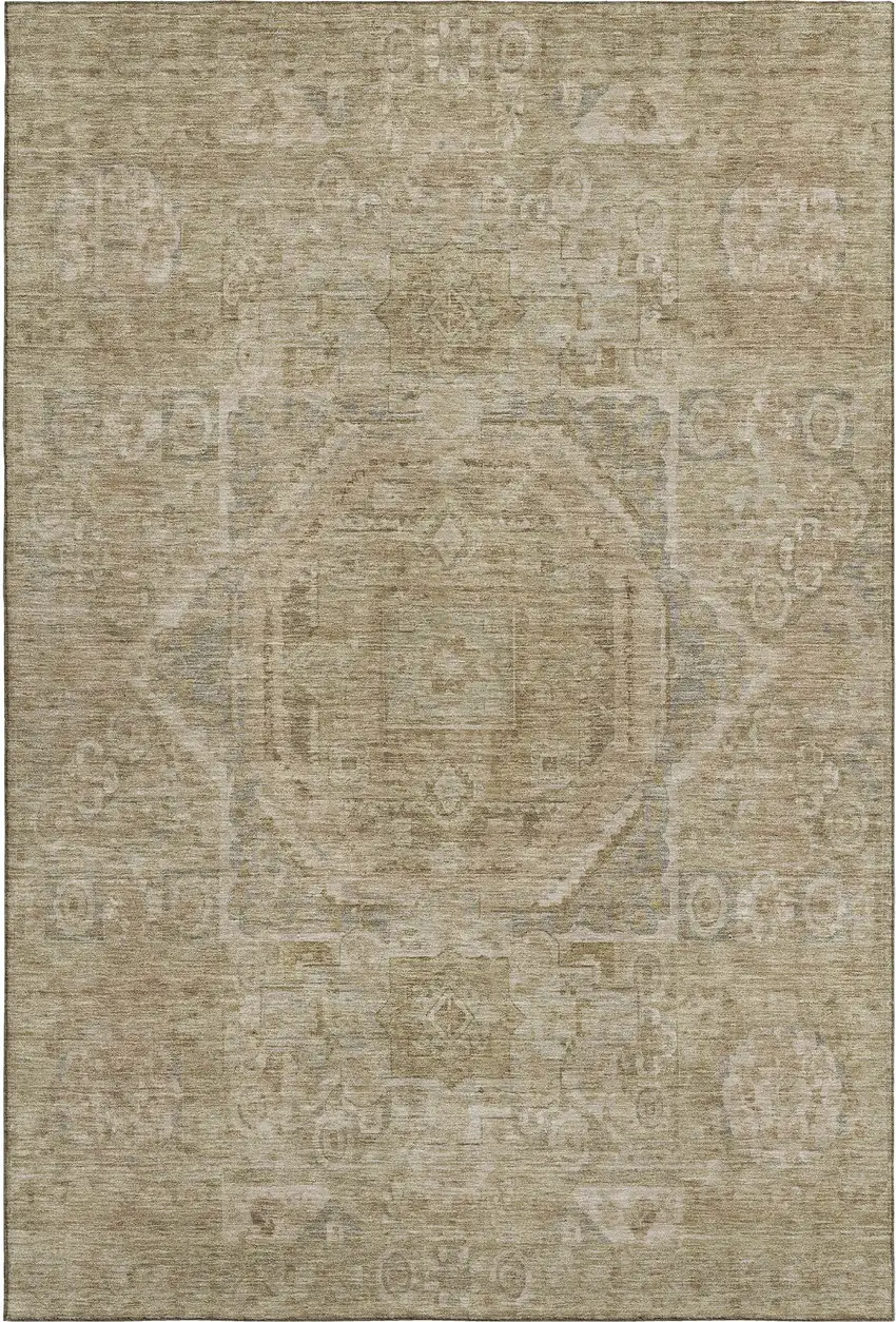 Tan And Beige Oriental Washable Area Rug With UV Protection Photo 1