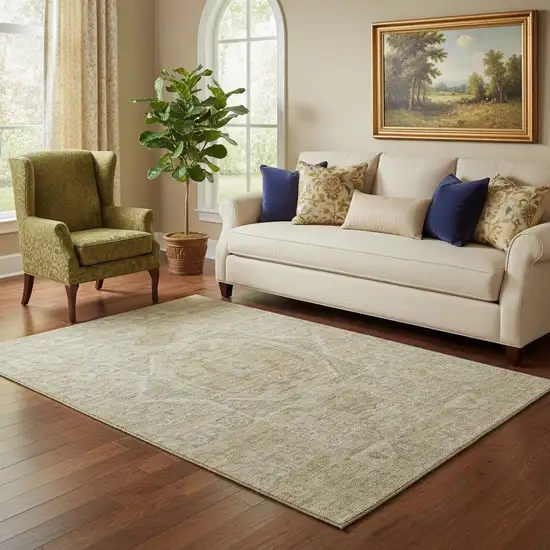 Tan And Beige Oriental Washable Area Rug With UV Protection Photo 2