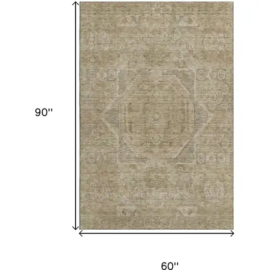 Tan And Beige Oriental Washable Area Rug With UV Protection Photo 9