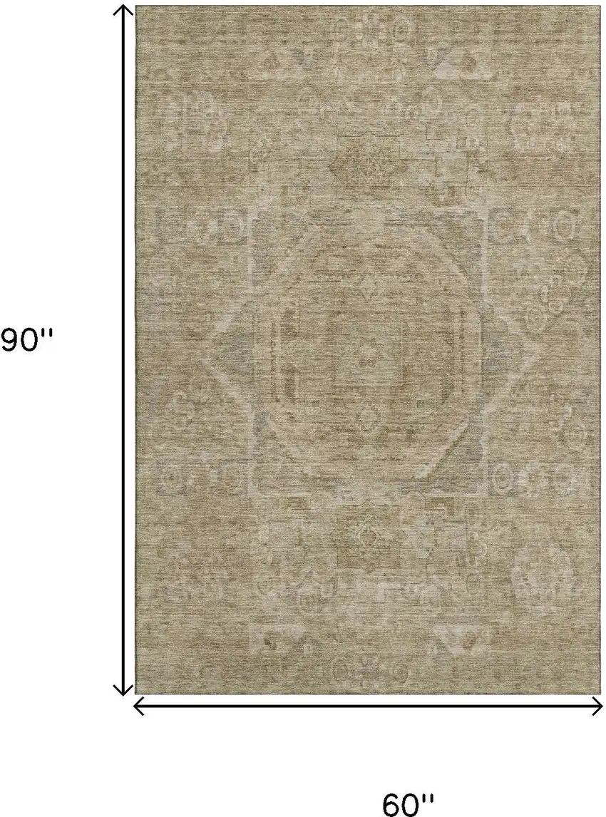Tan And Beige Oriental Washable Area Rug With UV Protection Photo 9