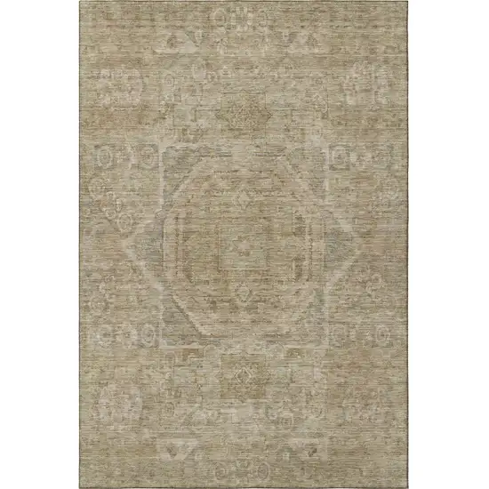 Tan And Beige Oriental Washable Area Rug With UV Protection Photo 2