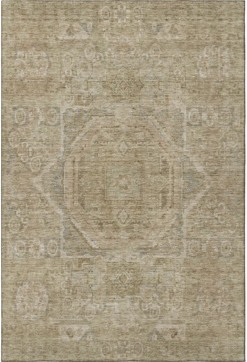 Tan And Beige Oriental Washable Area Rug With UV Protection Photo 2