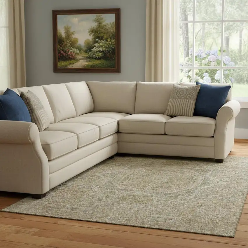 Tan And Beige Oriental Washable Area Rug With UV Protection Photo 2