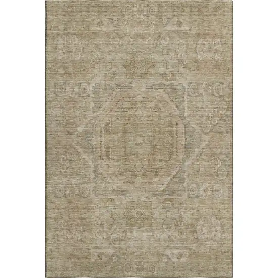 Tan And Beige Oriental Washable Area Rug With UV Protection Photo 1