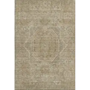 Photo of Tan And Beige Oriental Washable Area Rug With UV Protection