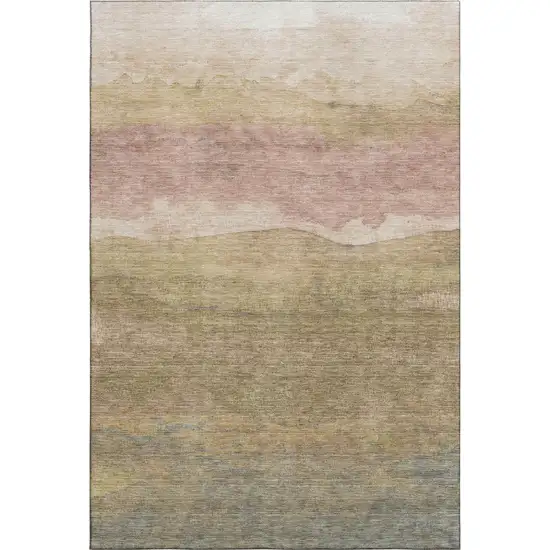 Tan And Beige Striped Washable Area Rug With UV Protection Photo 3